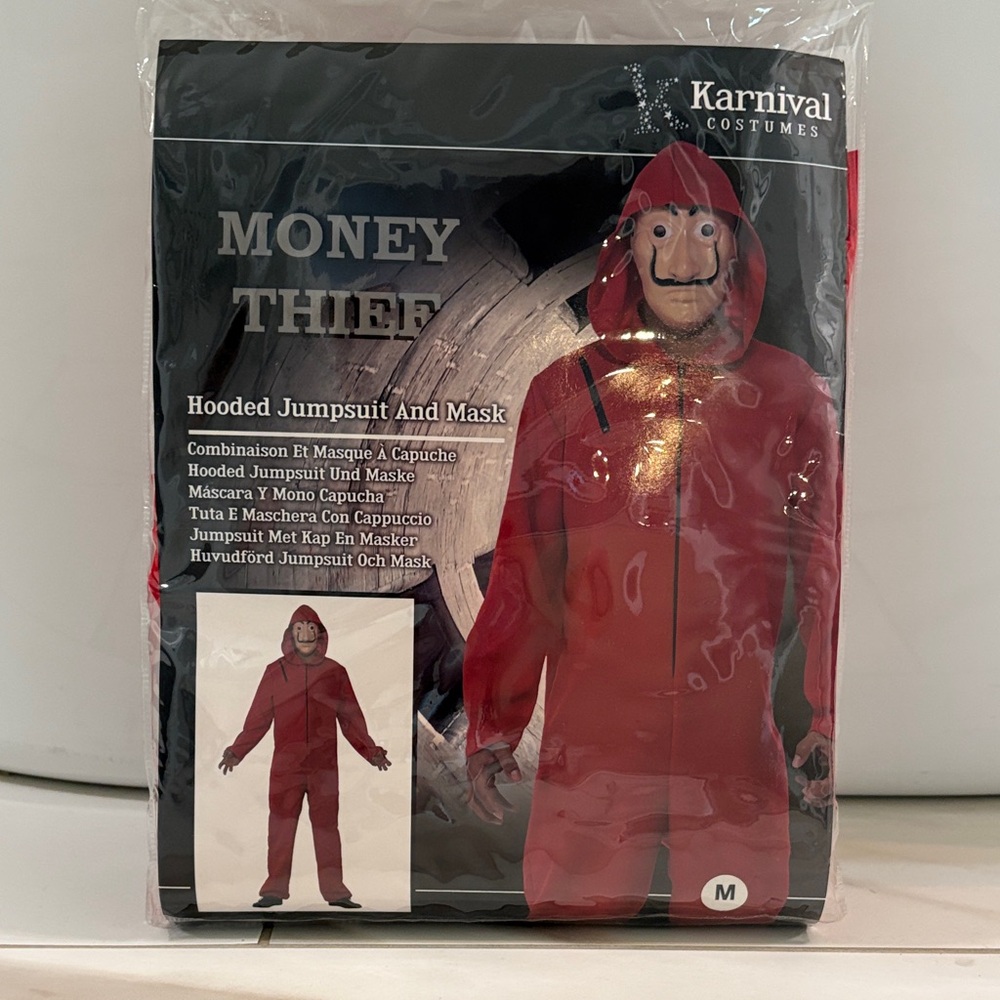 Red Hooded Jumpsuit and Mask - Money Thief costume - adult medium